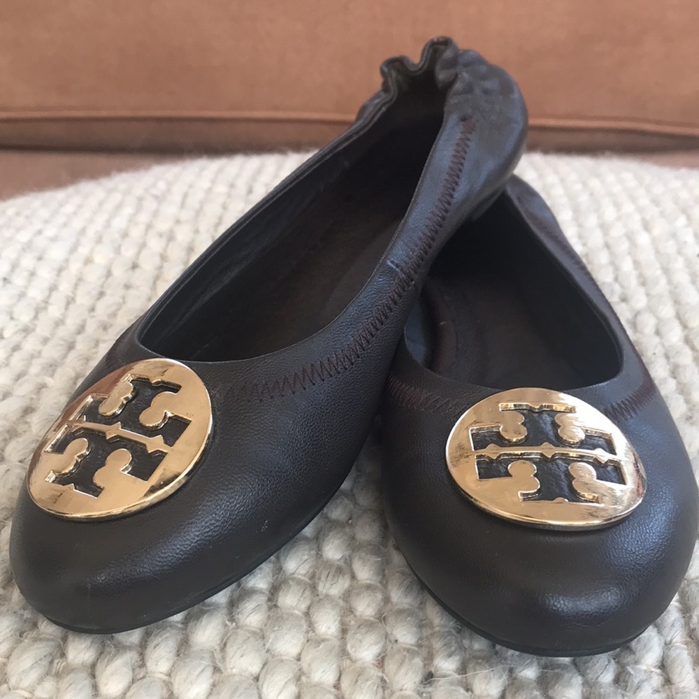 Tory burch brown leather ballet flats Sz 6